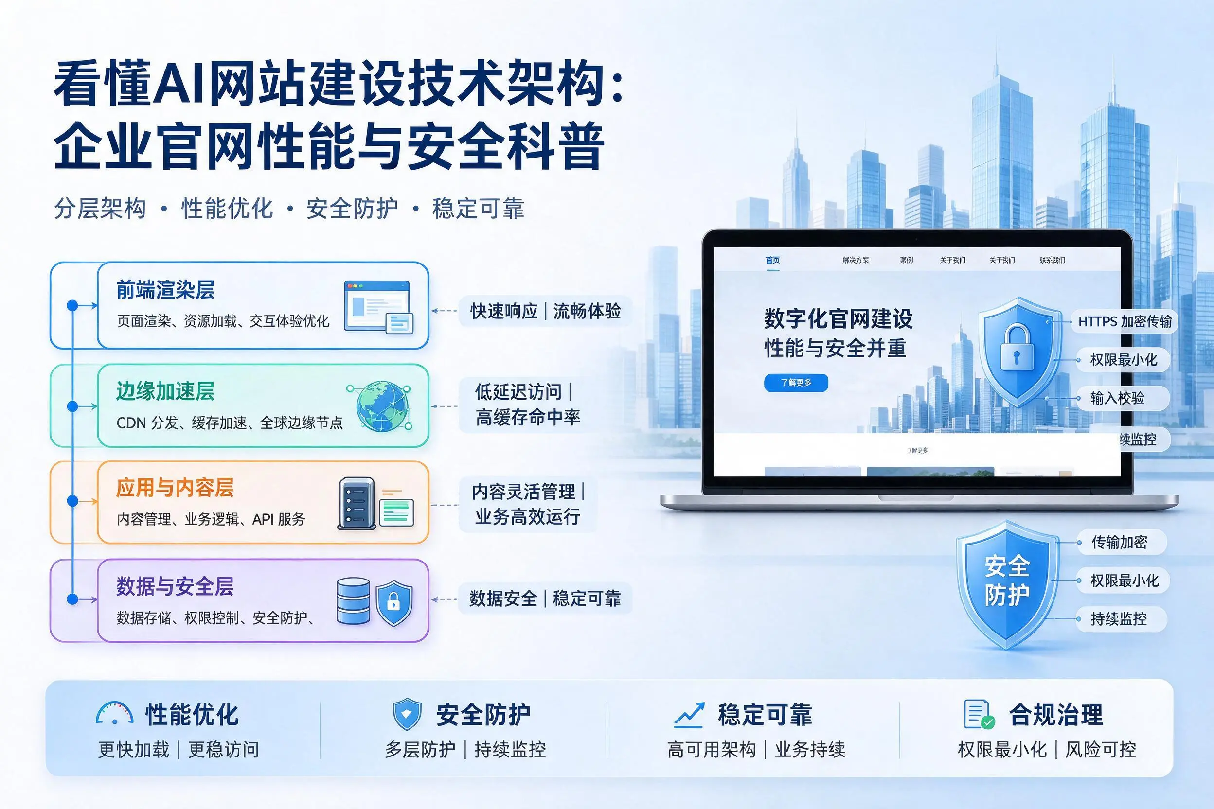 看懂AI网站建设技术架构:辽源企业官网性能与安全科普