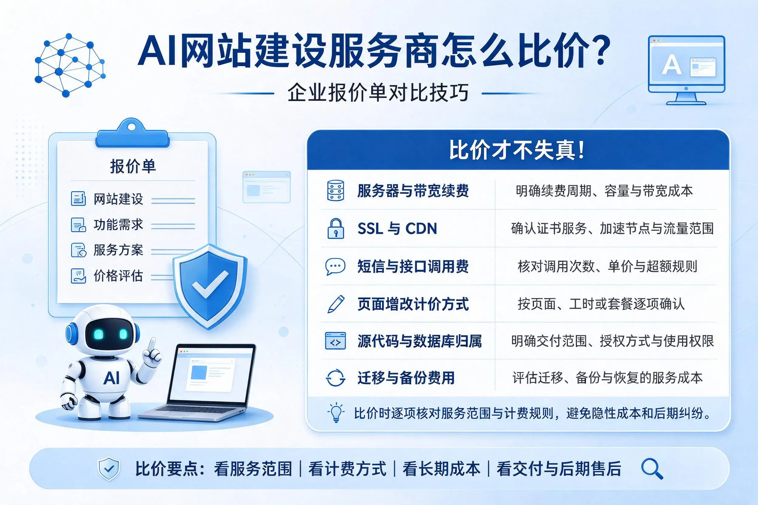 AI网站建设服务商怎么比价?辽源企业报价单对比技巧